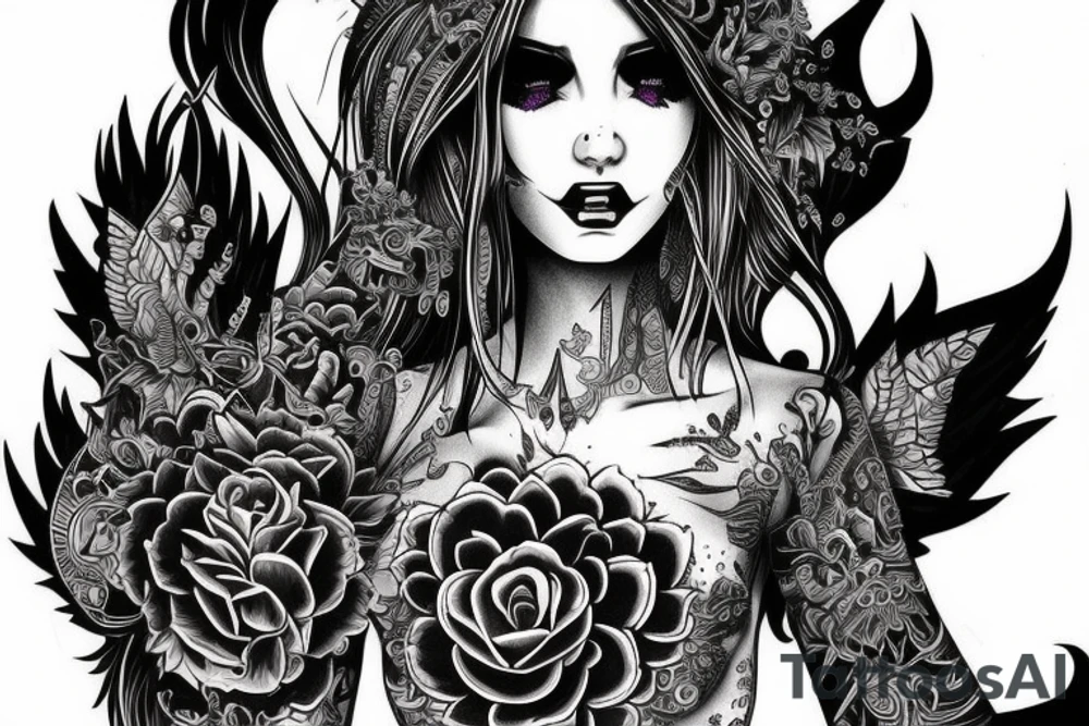 Demon Girl Elaborate Detailed Vivid tattoo idea