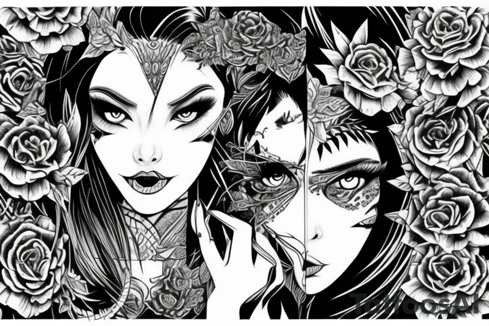 Demon Girl Elaborate Detailed Vivid tattoo idea