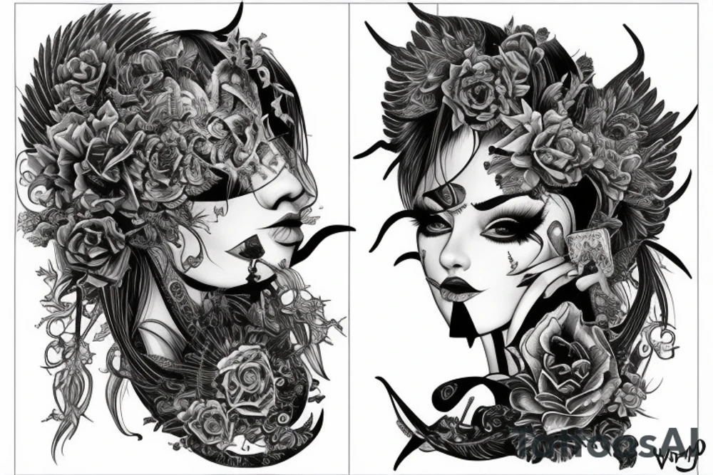 Demon Girl Elaborate Detailed Vivid tattoo idea
