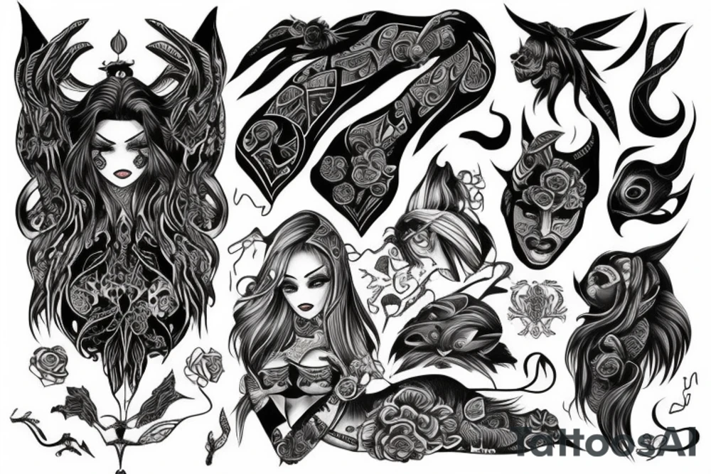 Demon Girl Elaborate Detailed Vivid tattoo idea