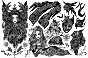 Demon Girl Elaborate Detailed Vivid tattoo idea
