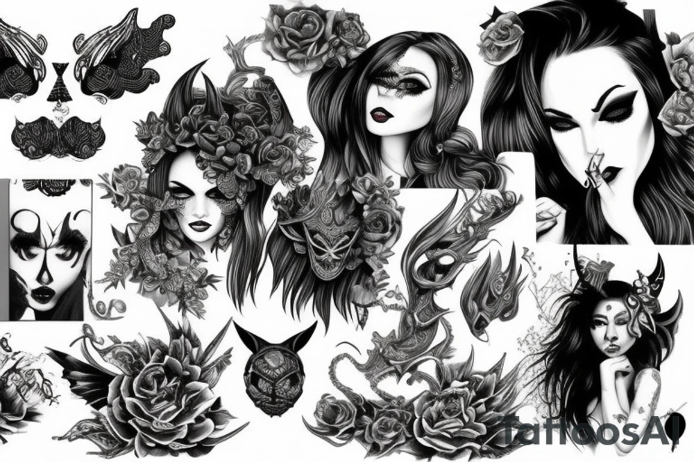 Demon Girl Elaborate Detailed Vivid Smokey tattoo idea