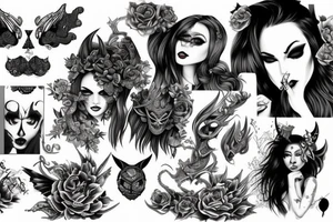 Demon Girl Elaborate Detailed Vivid Smokey tattoo idea