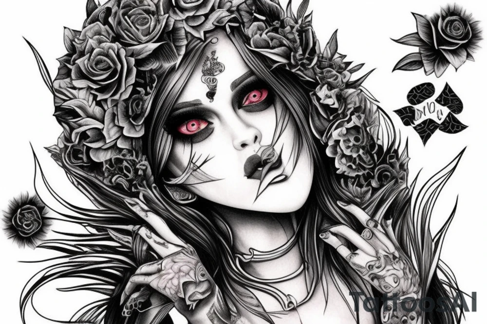 Demon Girl Elaborate Detailed Vivid Smokey tattoo idea