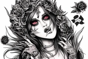 Demon Girl Elaborate Detailed Vivid Smokey tattoo idea