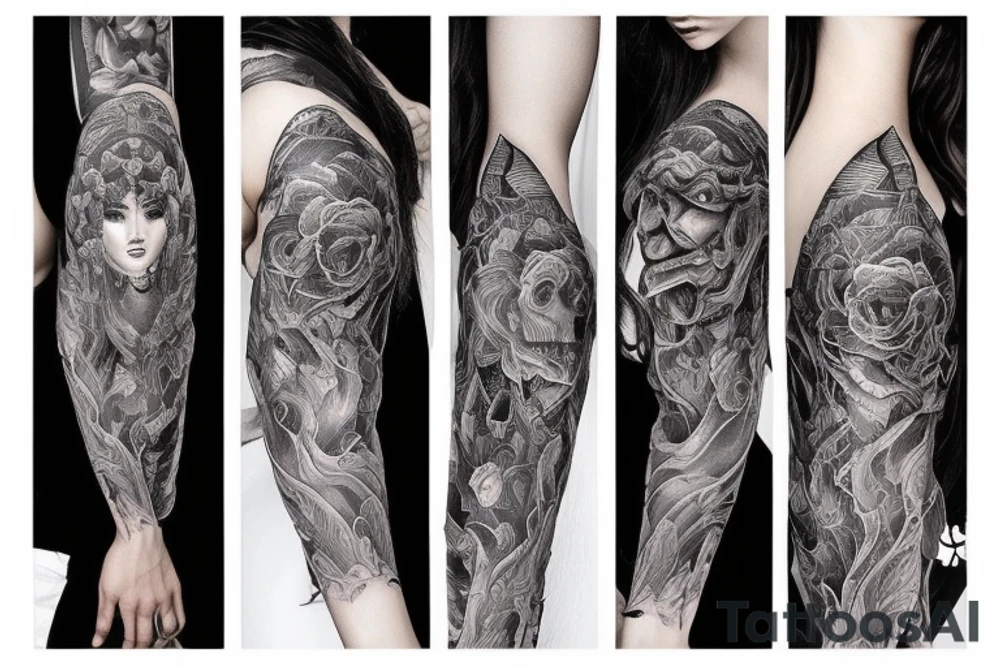 Demon Girl Elaborate Detailed Vivid Smokey tattoo idea