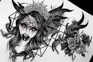 Demon Girl Elaborate Detailed Vivid Smokey tattoo idea