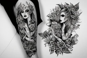 Demon Girl Elaborate Detailed Vivid Smokey tattoo idea