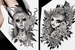 Demon Girl Elaborate Detailed Vivid Smokey tattoo idea