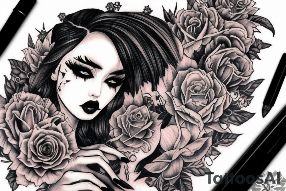 Demon Girl Elaborate Detailed Vivid Smokey tattoo idea
