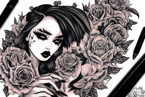 Demon Girl Elaborate Detailed Vivid Smokey tattoo idea