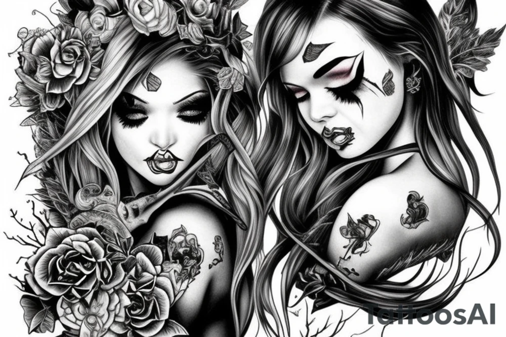 Demon Girl Elaborate Detailed Vivid Smokey Grim tattoo idea
