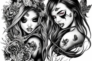 Demon Girl Elaborate Detailed Vivid Smokey Grim tattoo idea