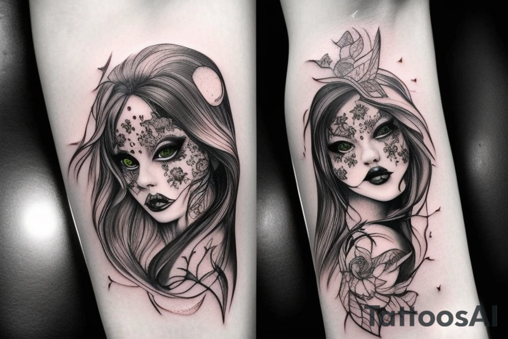 Demon Girl Elaborate Detailed Vivid Smokey Grim tattoo idea