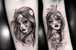 Demon Girl Elaborate Detailed Vivid Smokey Grim tattoo idea