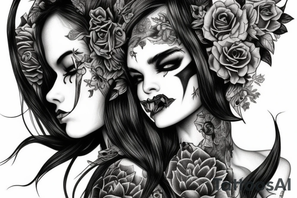 Demon Girl Elaborate Detailed Vivid Smokey Grim Wicked tattoo idea