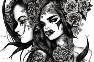 Demon Girl Elaborate Detailed Vivid Smokey Grim Wicked tattoo idea