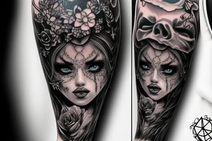 Demon Girl Elaborate Detailed Vivid Smokey Grim Wicked tattoo idea