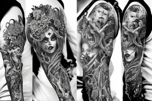 Demon Girl Elaborate Detailed Vivid Smokey Grim Wicked tattoo idea