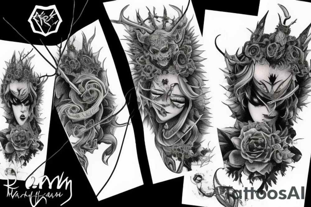 Demon Girl Elaborate Detailed Vivid Smokey Grim Wicked tattoo idea