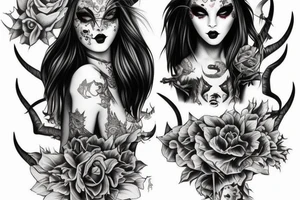 Demon Girl Elaborate Detailed Vivid Smokey Grim Wicked tattoo idea