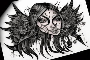 Demon Girl Elaborate Detailed Vivid Smokey Grim Wicked tattoo idea