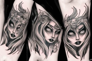 Demon Girl Elaborate Detailed Vivid Smokey Grim Wicked tattoo idea