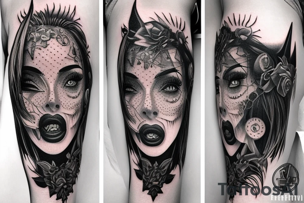 Demon Girl Elaborate Detailed Vivid Smokey Grim Wicked tattoo idea