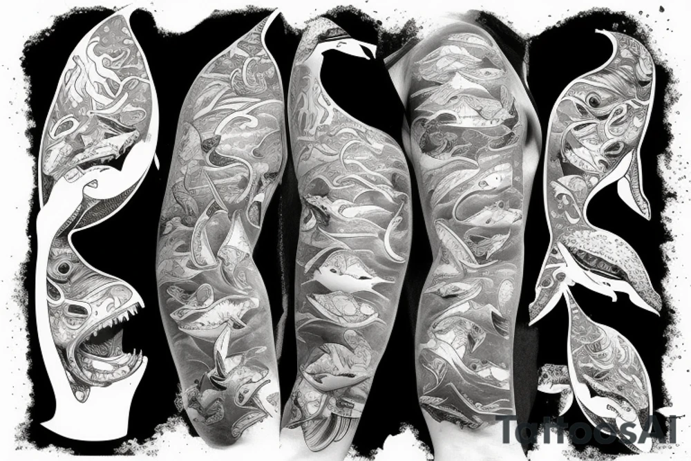 Exploded head with whales floating between pieces tattoo idea Exploded head with whales floating between pieces tattoo idea