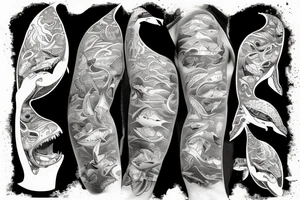 Exploded head with whales floating between pieces tattoo idea