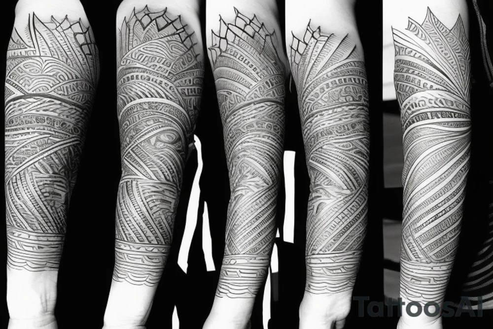 Filipino hills valleys sun water ancient patterns wrapped around forearm tattoo idea