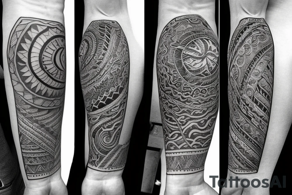 Filipino hills valleys sun water ancient patterns wrapped around forearm tattoo idea Filipino hills valleys sun water ancient patterns wrapped around forearm tattoo idea