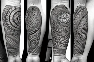 Filipino hills valleys sun water ancient patterns wrapped around forearm tattoo idea