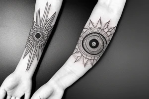 Filipino island earth water sun patterns wrapped around forearm tattoo idea