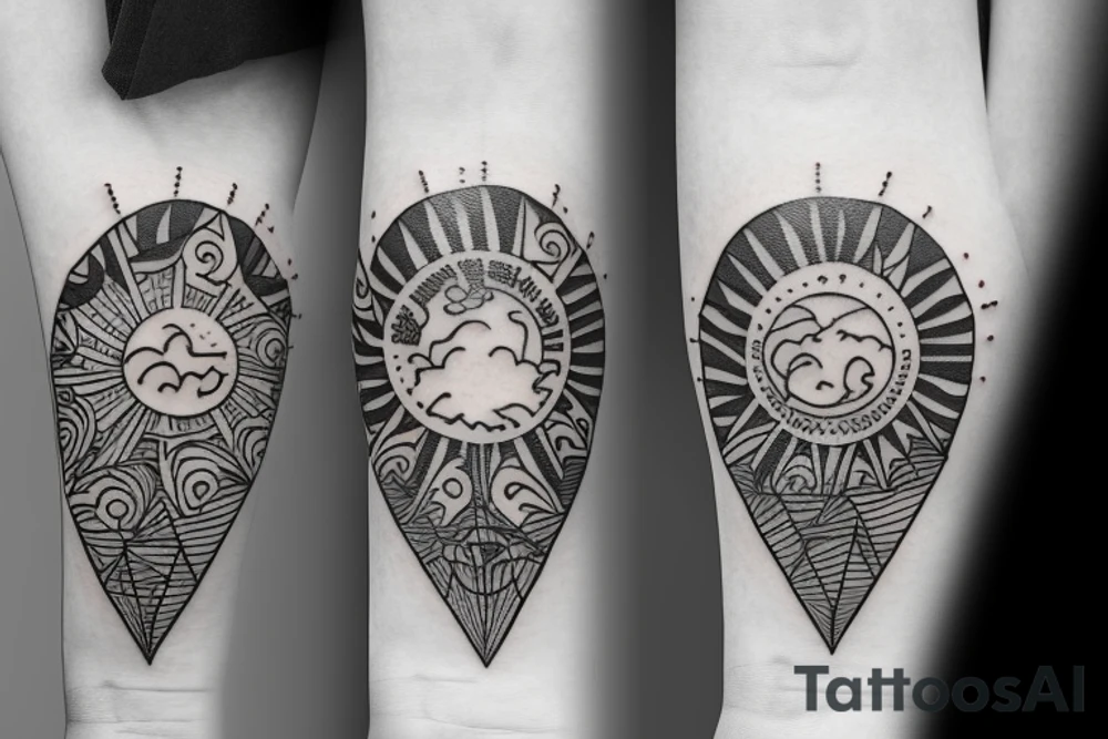 Filipino island earth water sun patterns wrapped around forearm tattoo idea