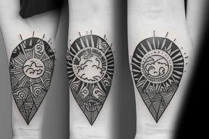 Filipino island earth water sun patterns wrapped around forearm tattoo idea