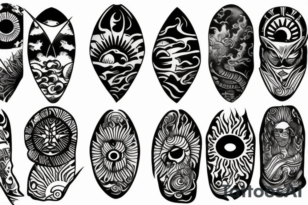 Filipino island earth water sun patterns wrapped around forearm tattoo idea