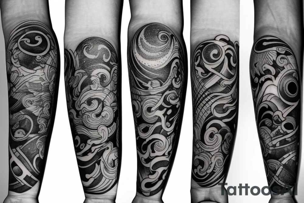 Filipino island earth water sun patterns wrapped around forearm tattoo idea