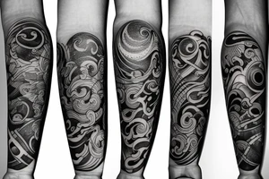 Filipino island earth water sun patterns wrapped around forearm tattoo idea