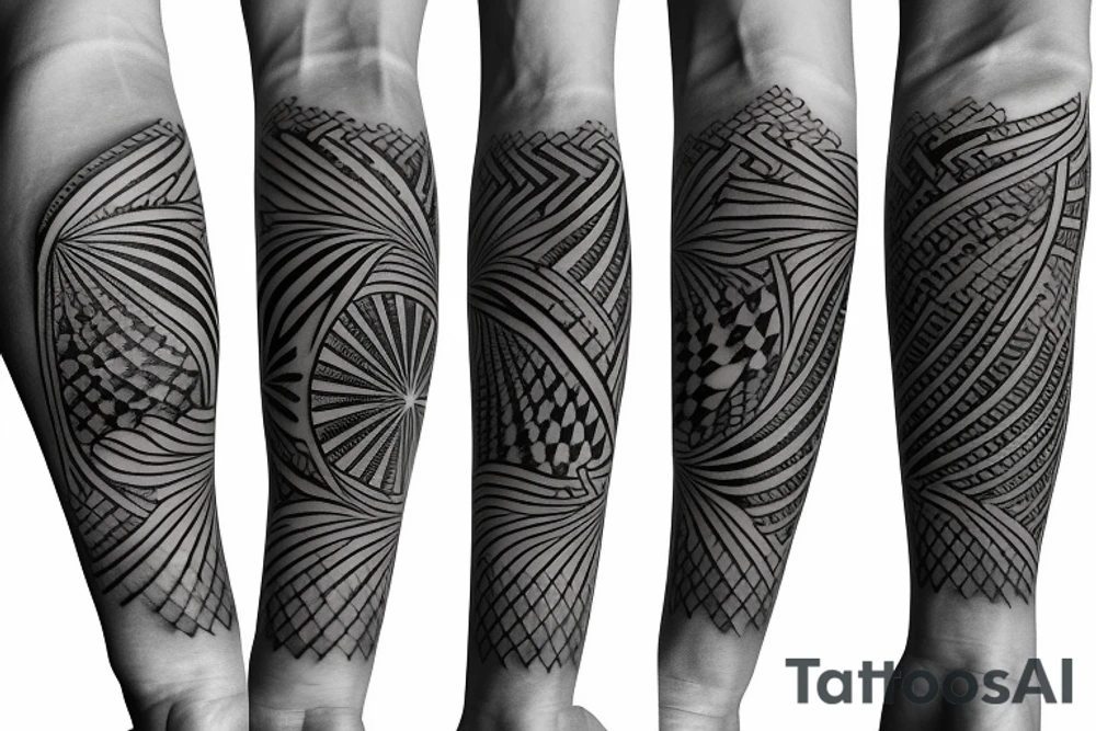 Filipino island earth water sun patterns wrapped around forearm tattoo idea