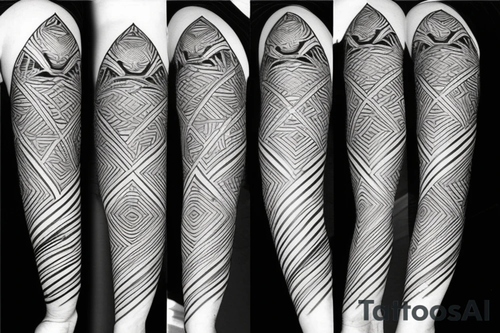 Filipino island earth water sun patterns wrapped around forearm tattoo idea