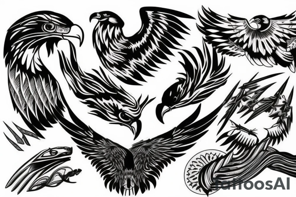 Filipino waves eagle lightning mountain tattoo idea