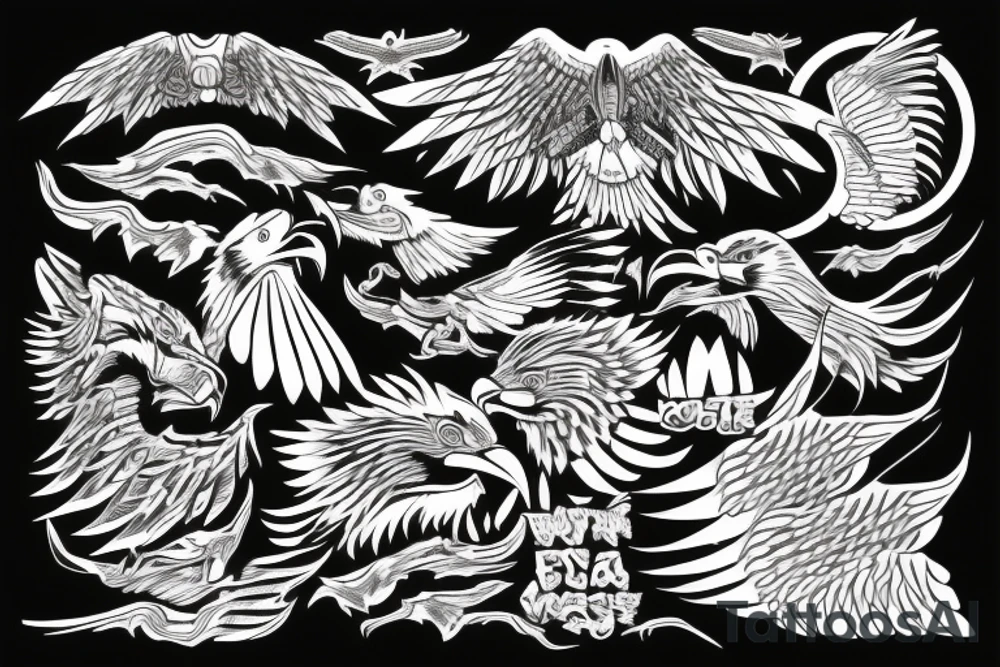 Filipino waves eagle lightning mountain tattoo idea