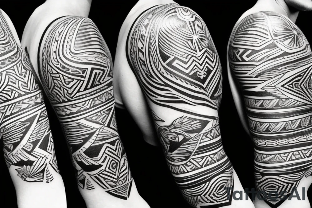 Filipino sun waves eagle lightning mountain tribal patterns forearm tattoo idea