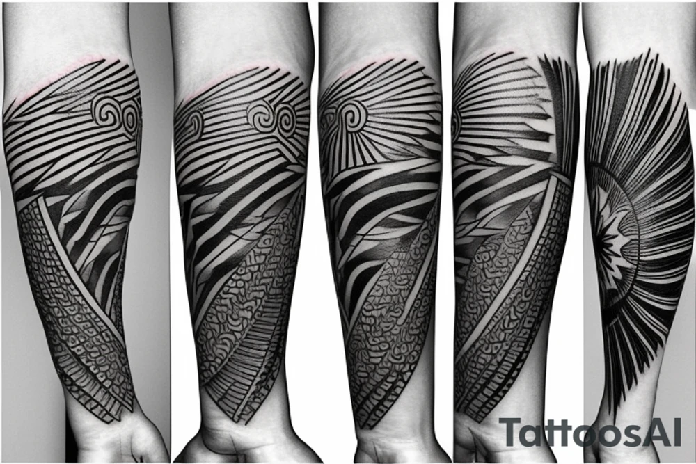 Filipino sun waves eagle lightning mountain tribal patterns forearm tattoo idea Filipino sun waves eagle lightning mountain tribal patterns forearm tattoo idea