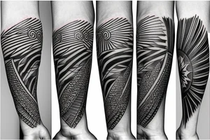 Filipino sun waves eagle lightning mountain tribal patterns forearm tattoo idea
