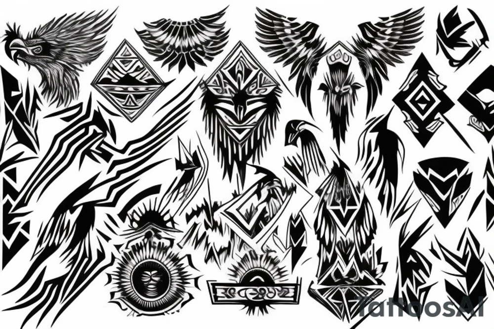 Filipino tattoo sun waves eagle lightning mountain tribal patterns forearm tattoo idea Filipino tattoo sun waves eagle lightning mountain tribal patterns forearm tattoo idea