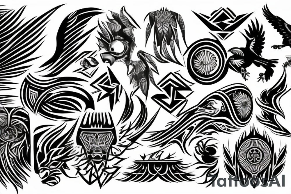 Filipino tattoo sun waves eagle lightning mountain tribal patterns forearm tattoo idea Filipino tattoo sun waves eagle lightning mountain tribal patterns forearm tattoo idea