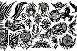 Filipino tattoo sun waves eagle lightning mountain tribal patterns forearm tattoo idea