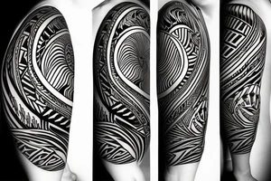 Filipino sun encased by patterns of ocean waves and mountains wrapped around forearm tattoo idea
